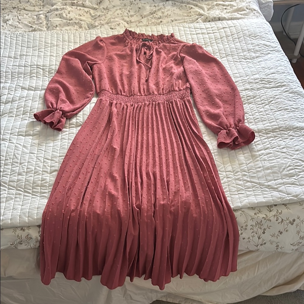 Long Sleeve Pink Midi Dress